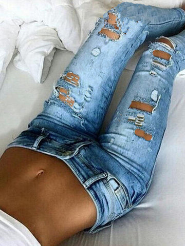 Airchics jeans longue crayon déchiré troué slim mode femme bleu